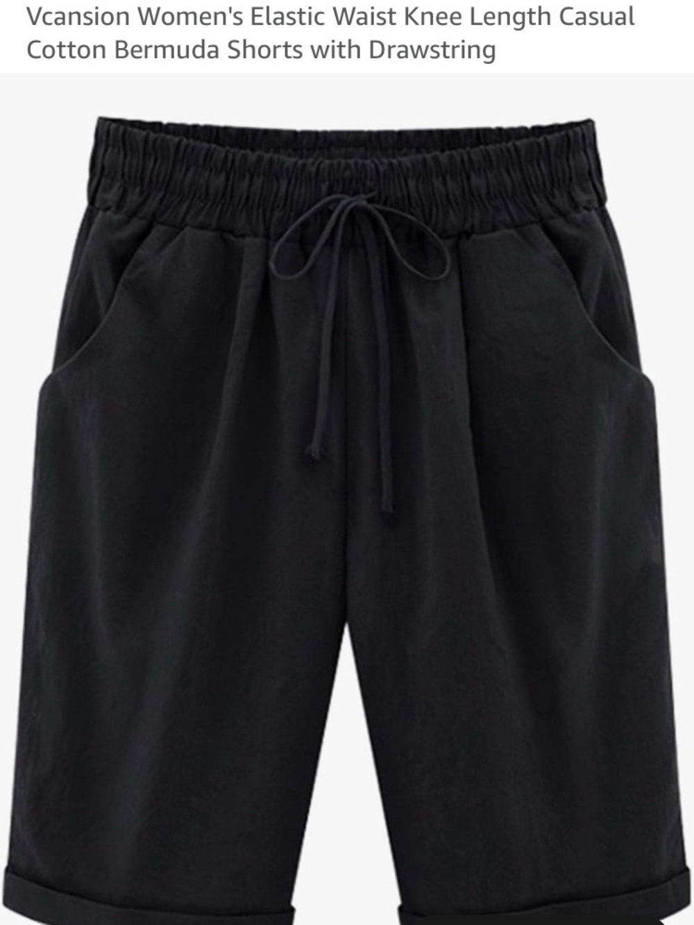 Women's Black Elastic-Waist Bermuda Shorts